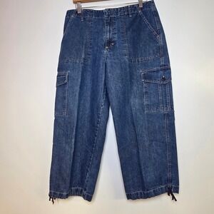 Gloria Vanderbilt Cargo Cropped Capri Cargo Pants Women's 14 Blue Denim Mid-Rise